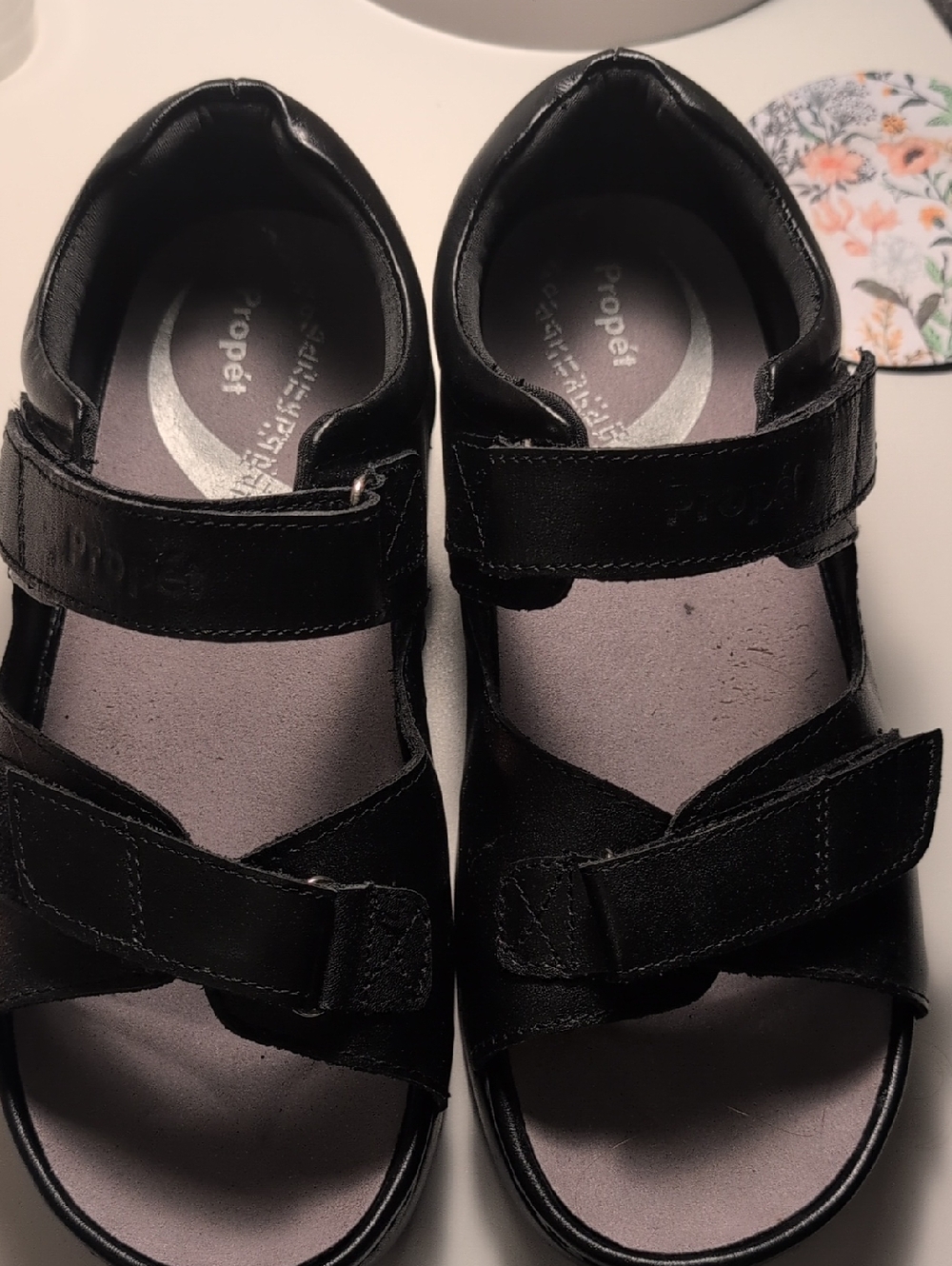 Propet Black Strappy Leather Velcro Sandals